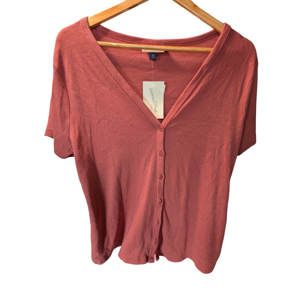 Universal Thread Cardigan Top Women XXL Rose NWT Ribbed V-Neck Short Sleeve